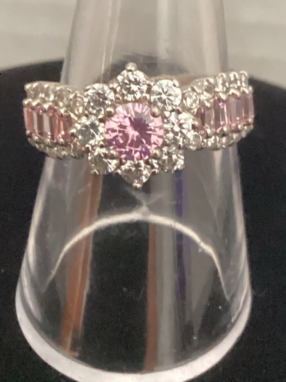 925 pink CZ flower cocktail ring